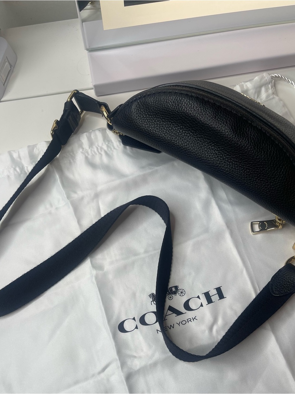Coach Black Pebbled Leather Crossbody Belt Bag with Gold Hardware - Picture 8 of 10
